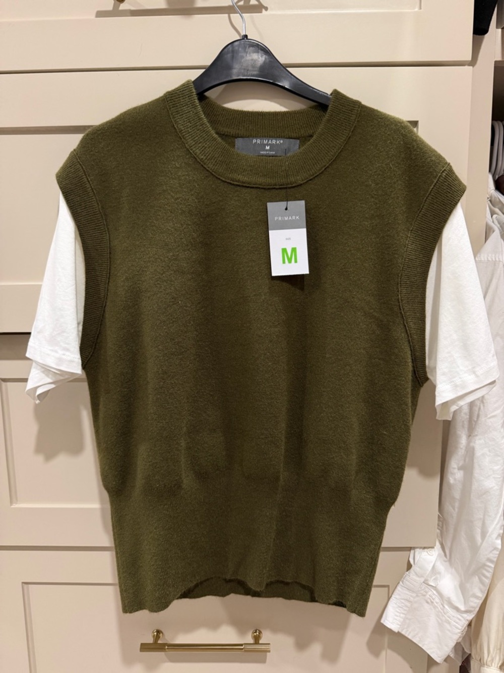 Primark Olive Green Knit Vest M with white shirt duo